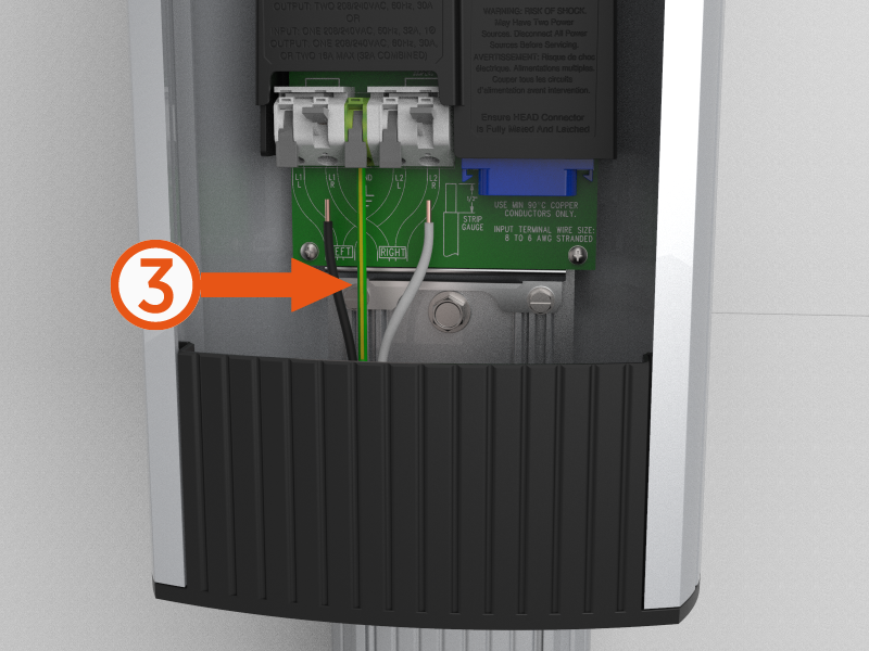 The neutral wire (grounded/earth bonded at the panel) should be connected to the third (center) position.