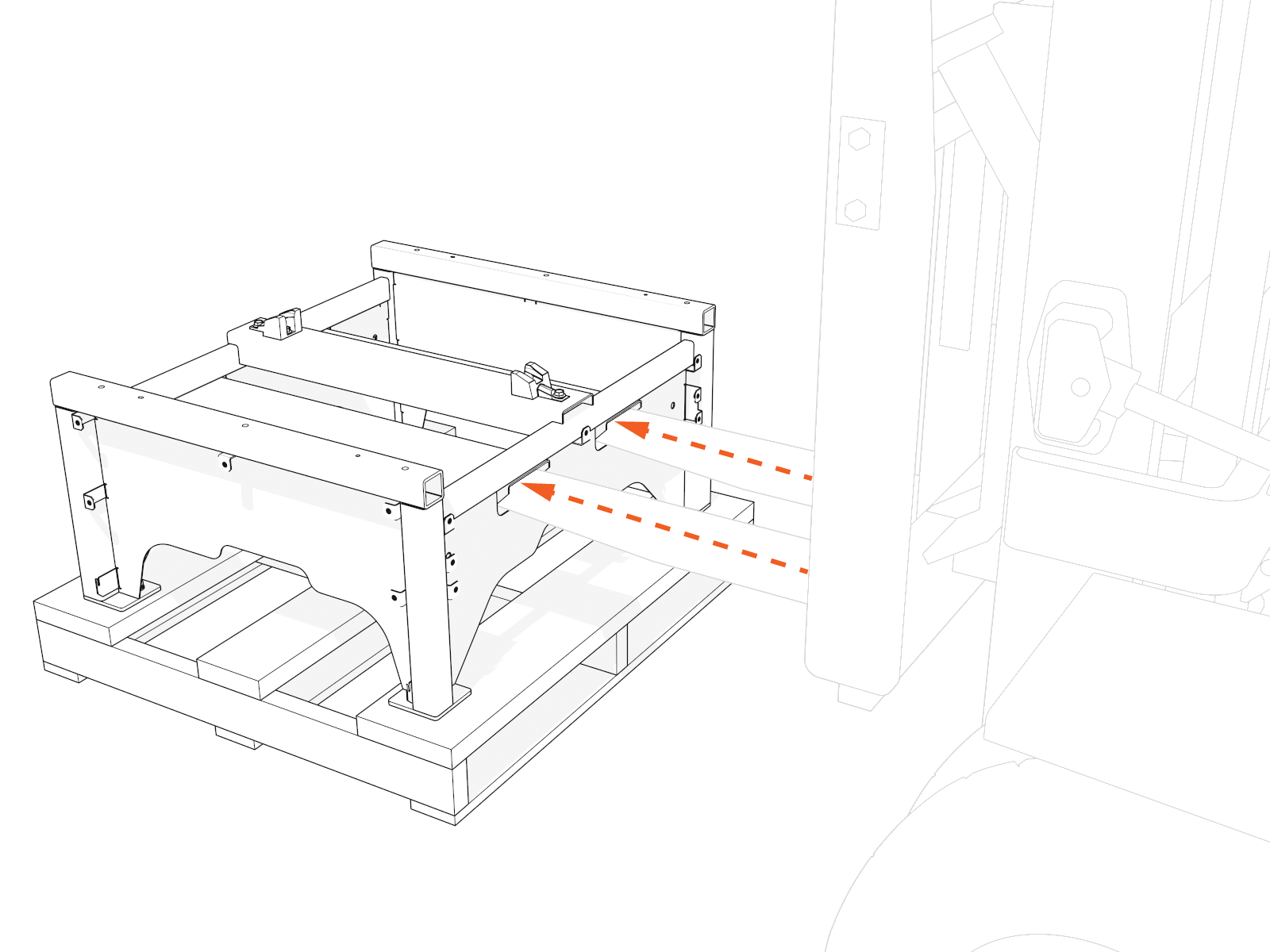 Before you move the pedestal onto the pad, adjust the forklift tines to 102-127 mm (4-5 in) width.