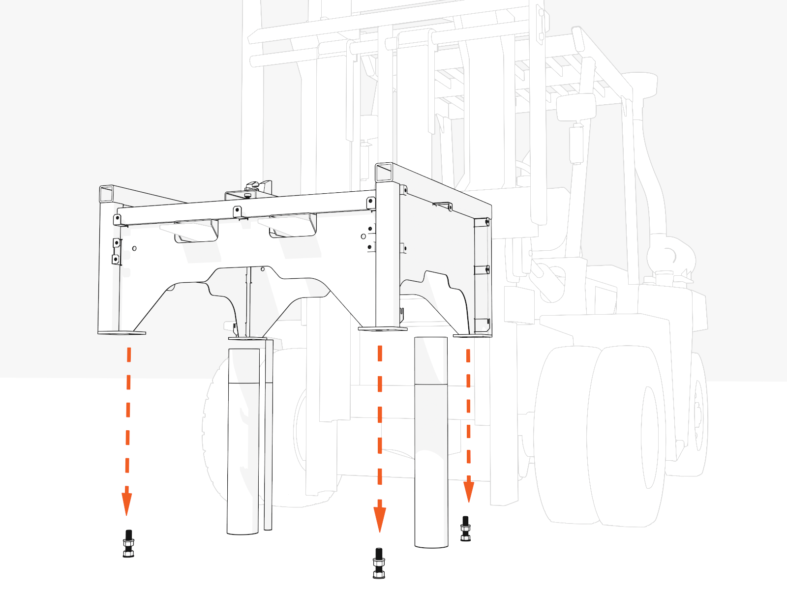 Suspend the pedestal above the pad. As you lower the pedestal down, align the holes in the pedestal feet to the anchor bolts.