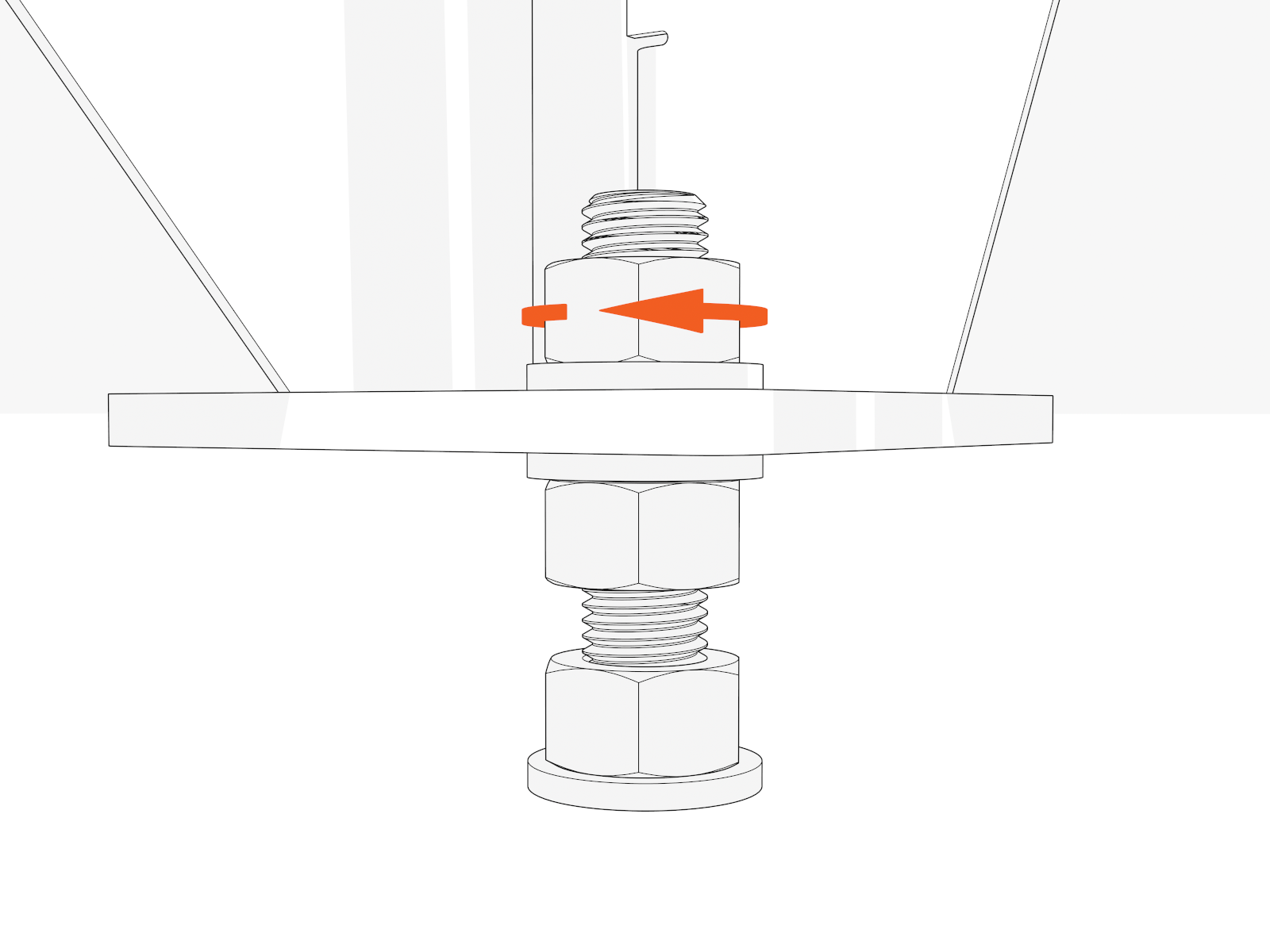 When the pedestal is level, tighten four top nuts by hand.