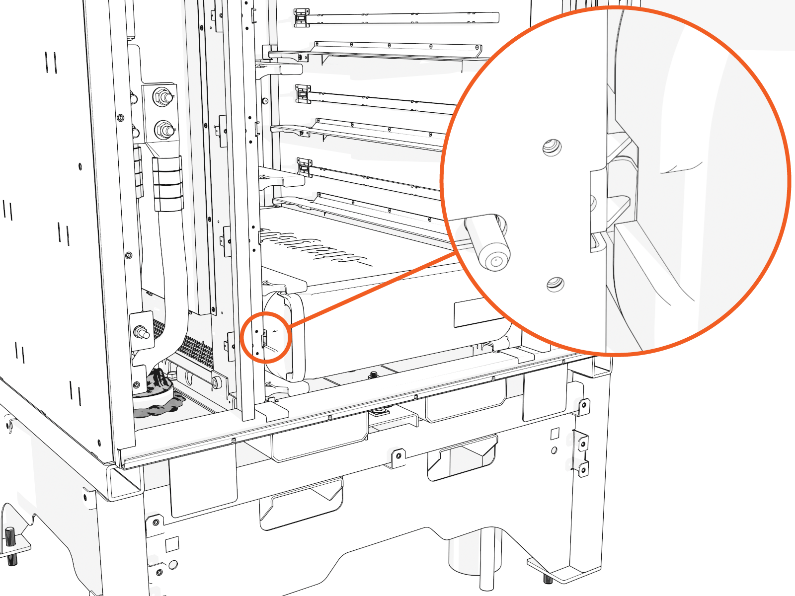Install the Power Module onto the rack and slide it in until the latch locks while making sure to instal the components from lowest to highest