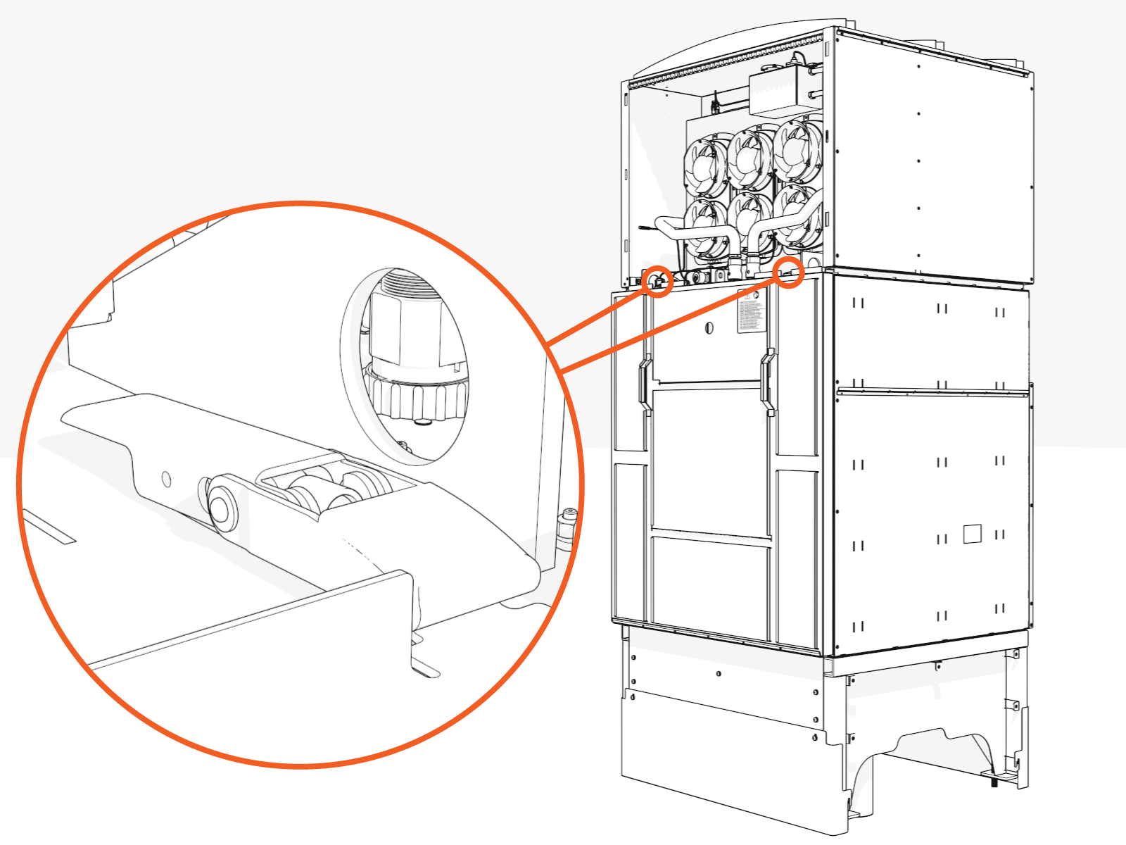 Align and fasten the two latches at the top.