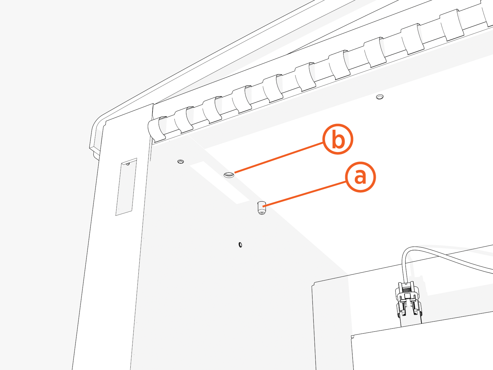 Fit four locator pins into the corners of the top inside. Install four M6 screws into the corners of the top  inside and torque them.