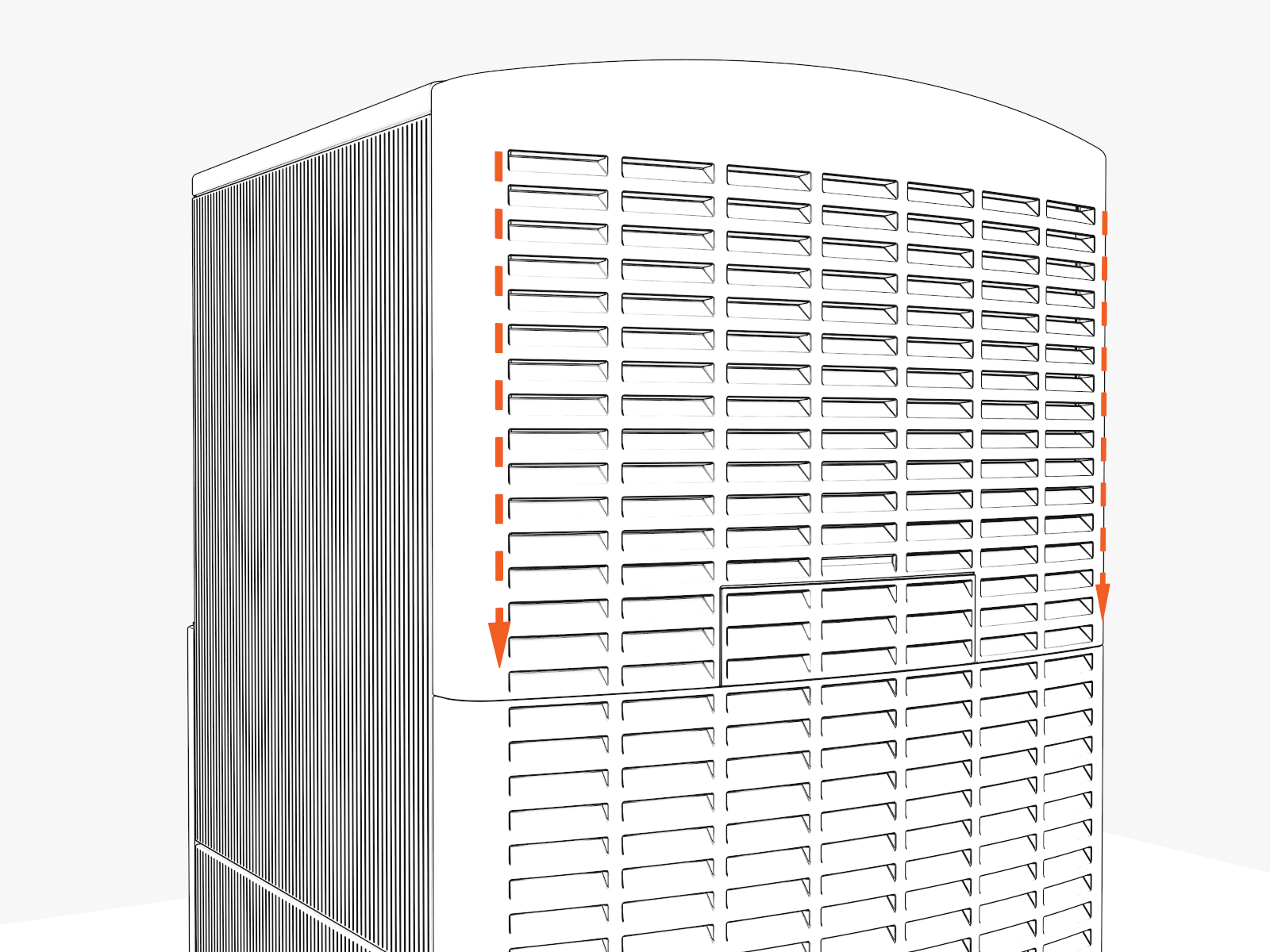 Hang the upper cover at all four corners. Push down to engage.
