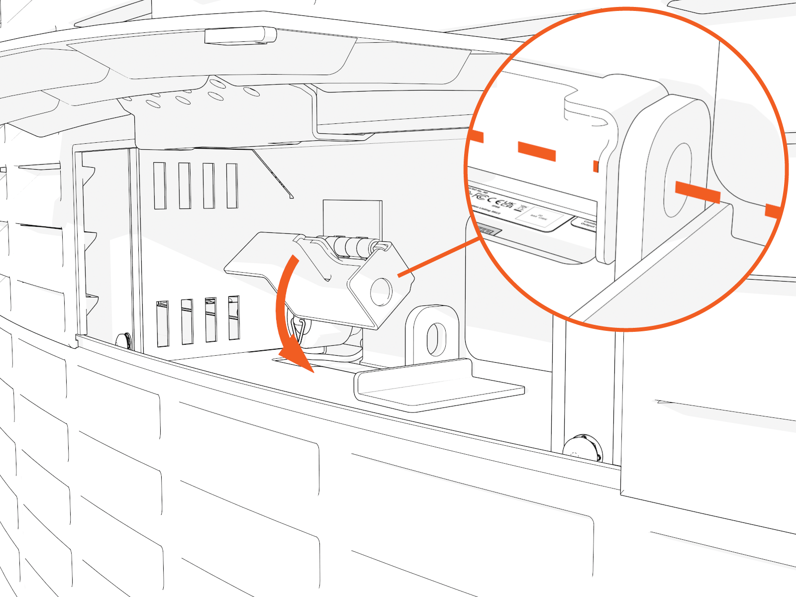 Lower the metal tab to align the two holes.