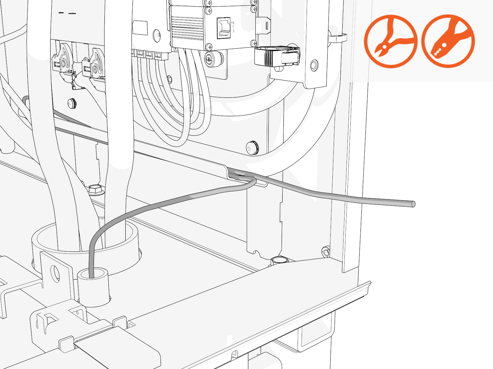Trim each Cat 6 STP Ethernet cable to provide a 914 mm (36 in) service loop.