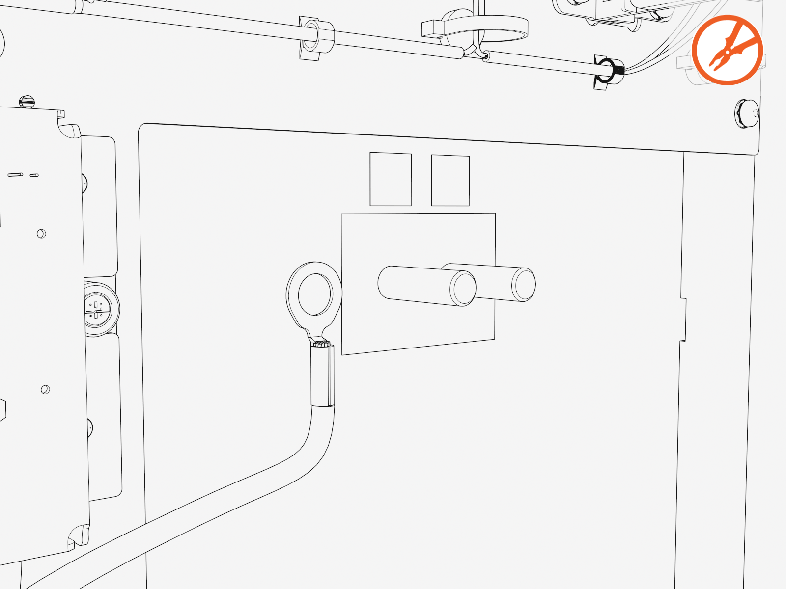 Crimp a 13 mm (1/2 in) single-hole lug onto the DC ground wire.
