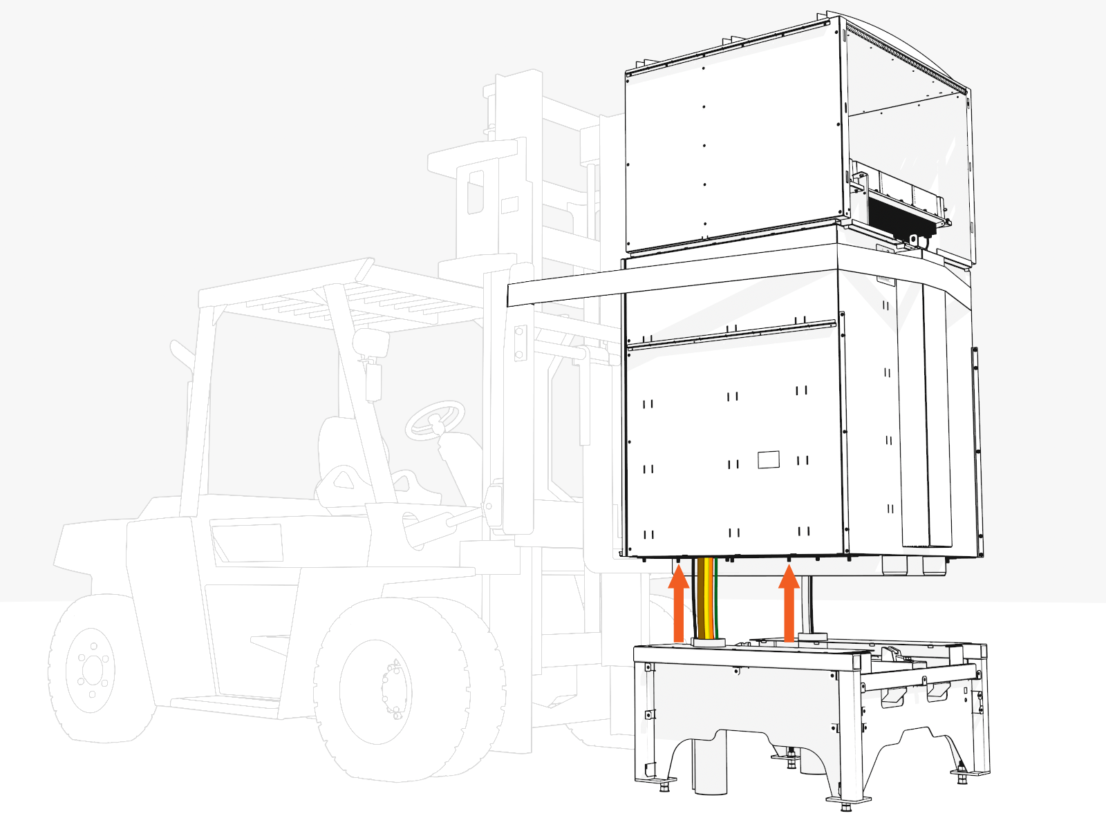 Move and hold enclosure above pedestal. Keep it elevated. Route wiring up through bottom of enclosure.