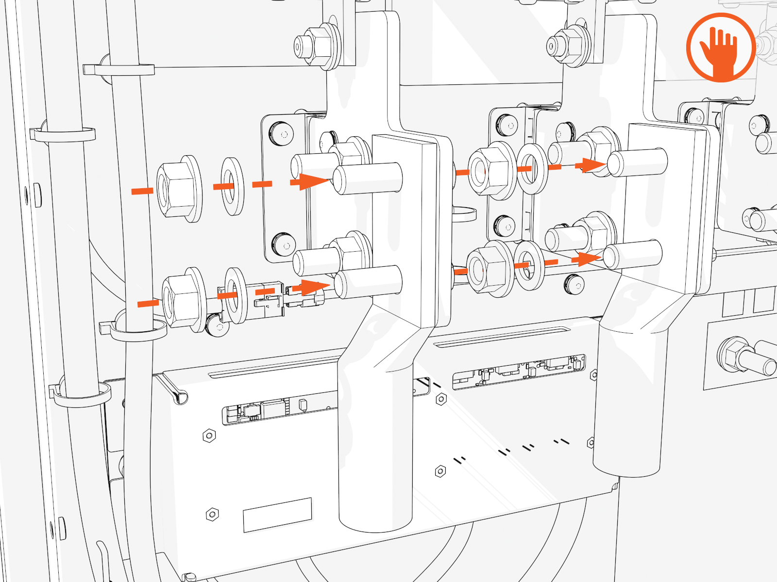 Install lugs without the conductors onto bus bars and hand-tighten.