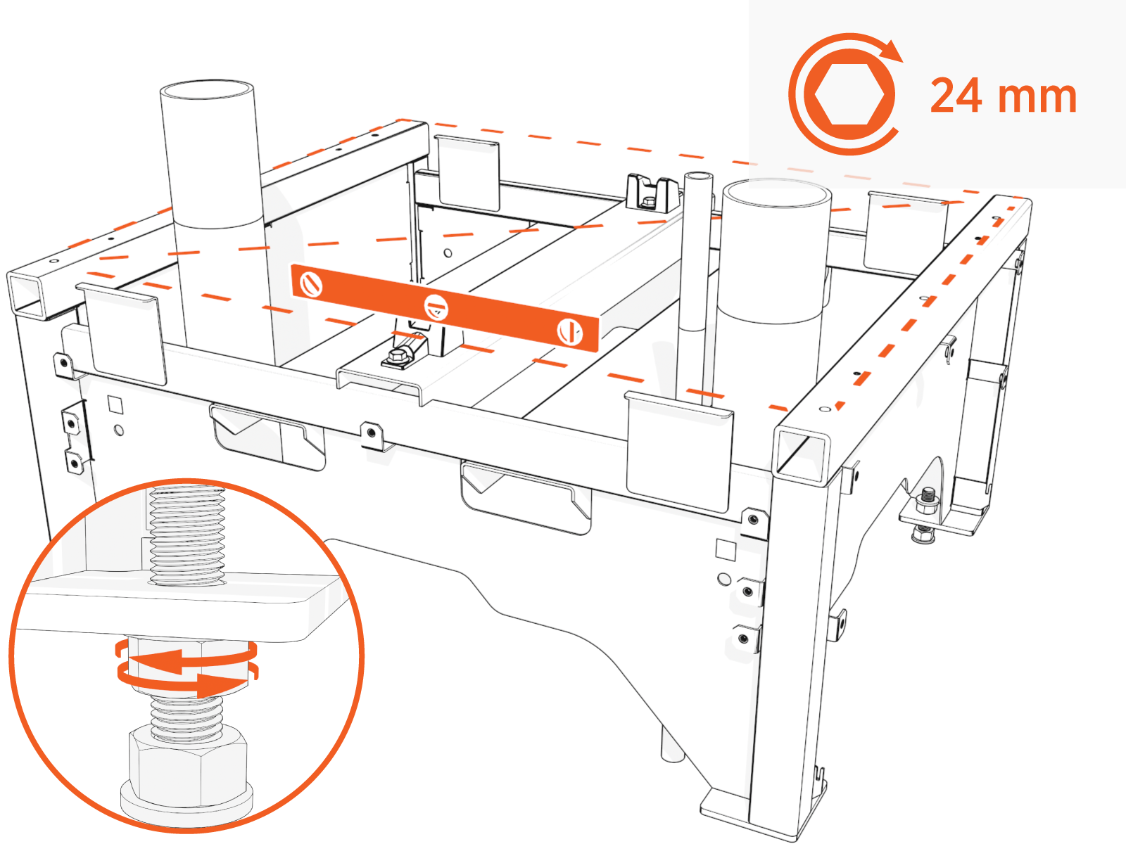 Recheck and adjust leveling nuts again.