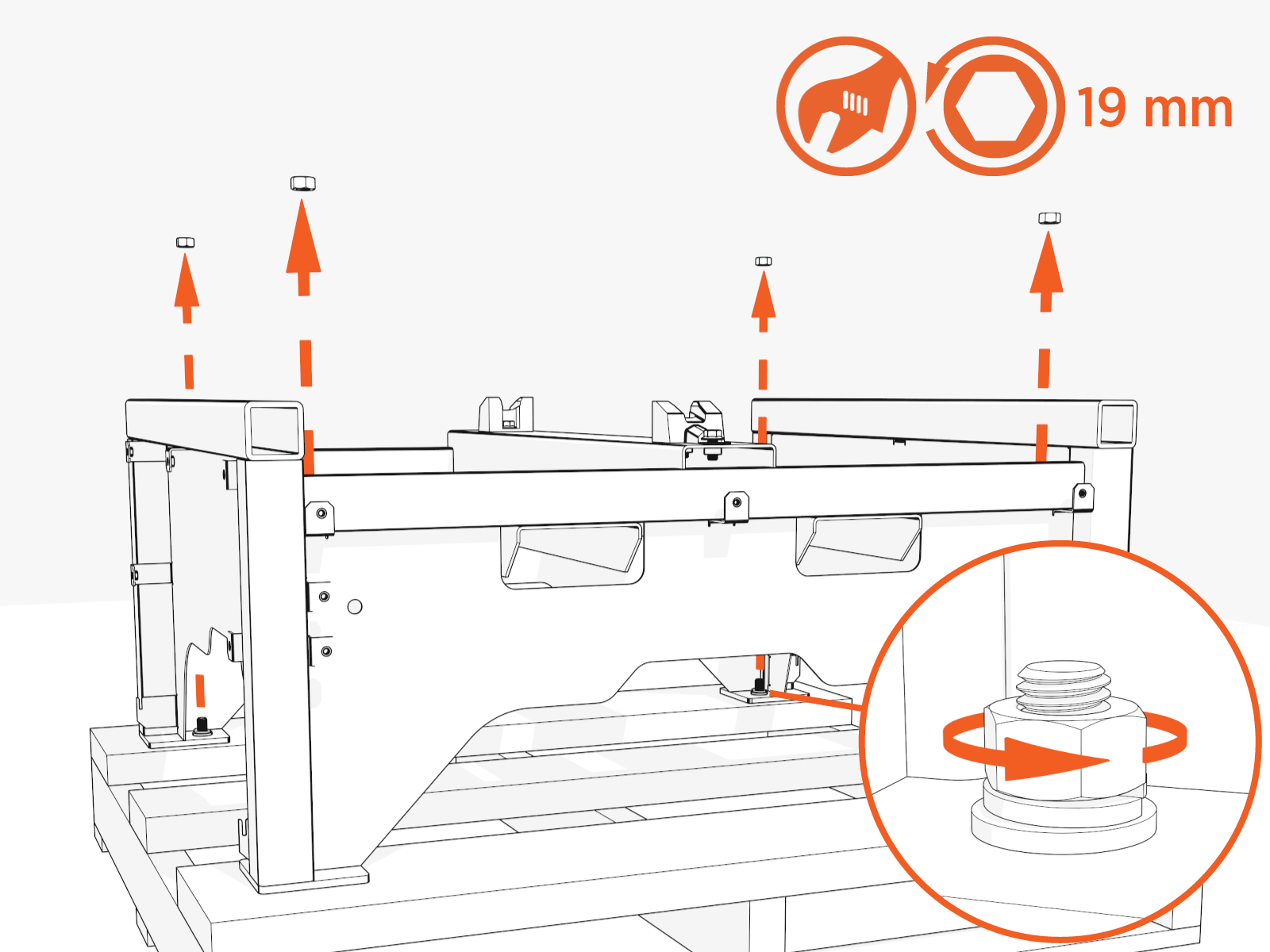 Uninstall four corner nuts and one center front nut