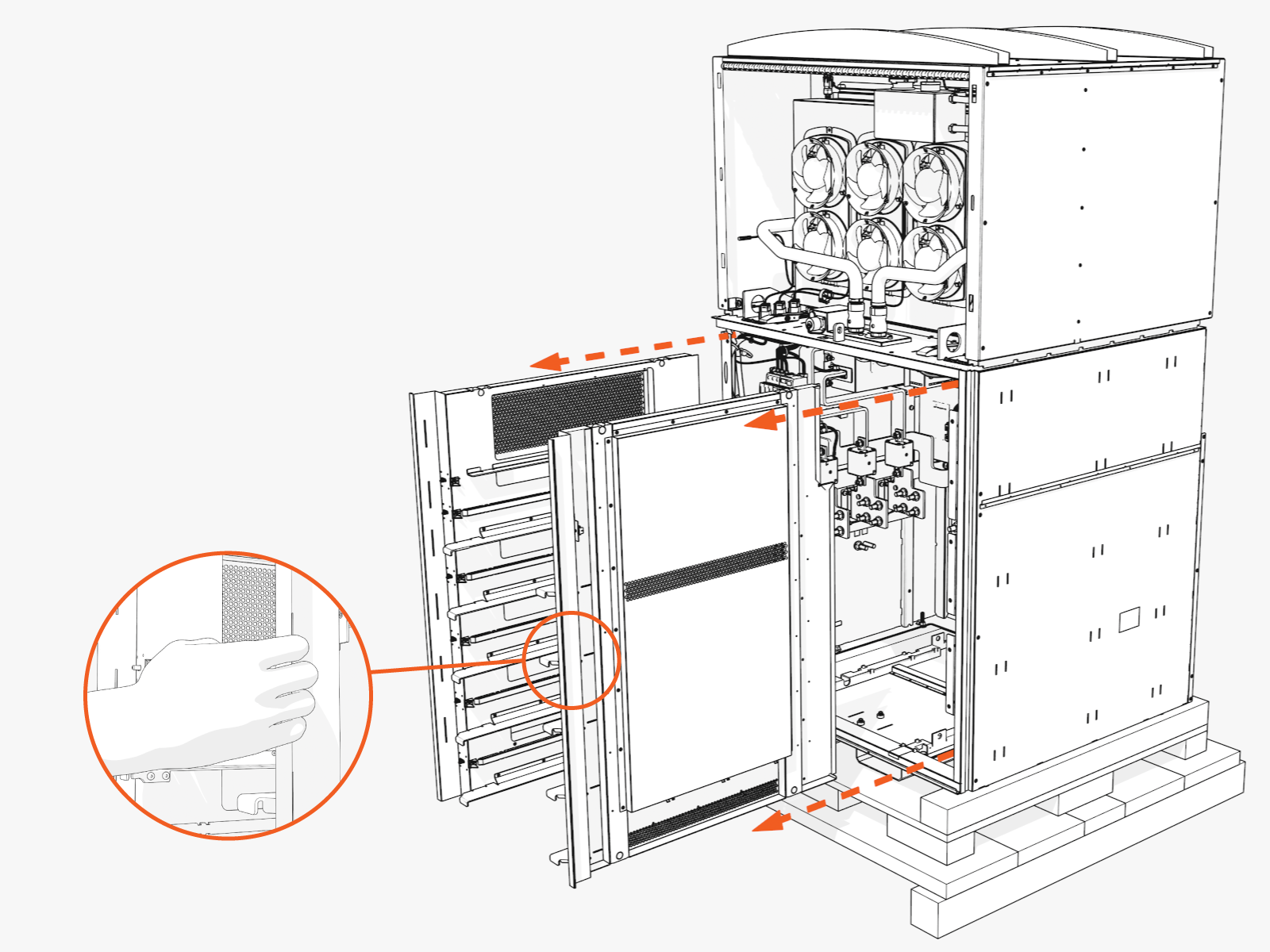 Hold the outer edge of the rack and slide it out.