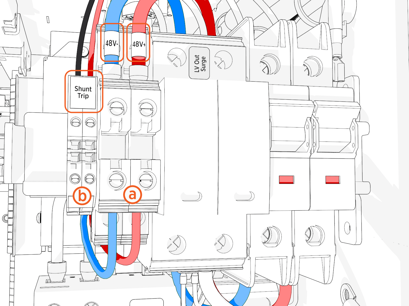 48 V DC and shunt trip labels