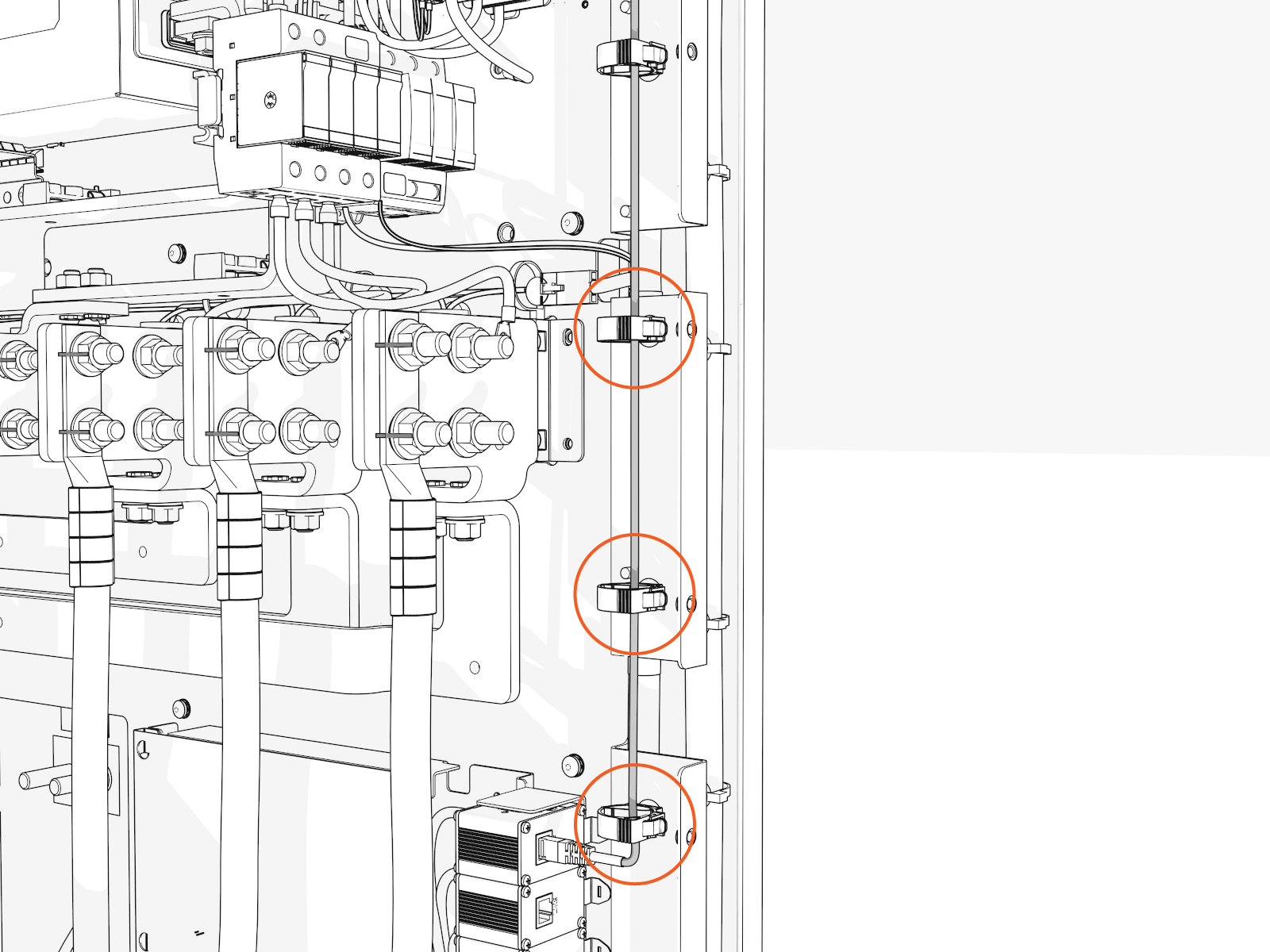 Position excess Ethernet wire loops behind the controller board mounts to prevent covers from pinching the wires.