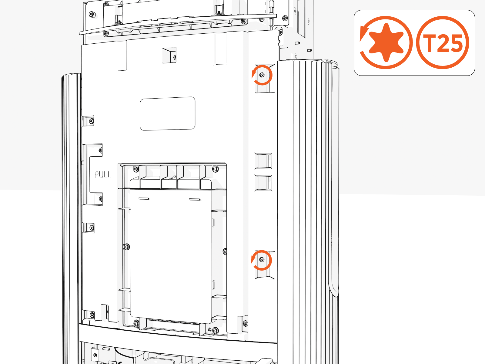 Loosen the two screws from the door bracket only if covers are unassembled