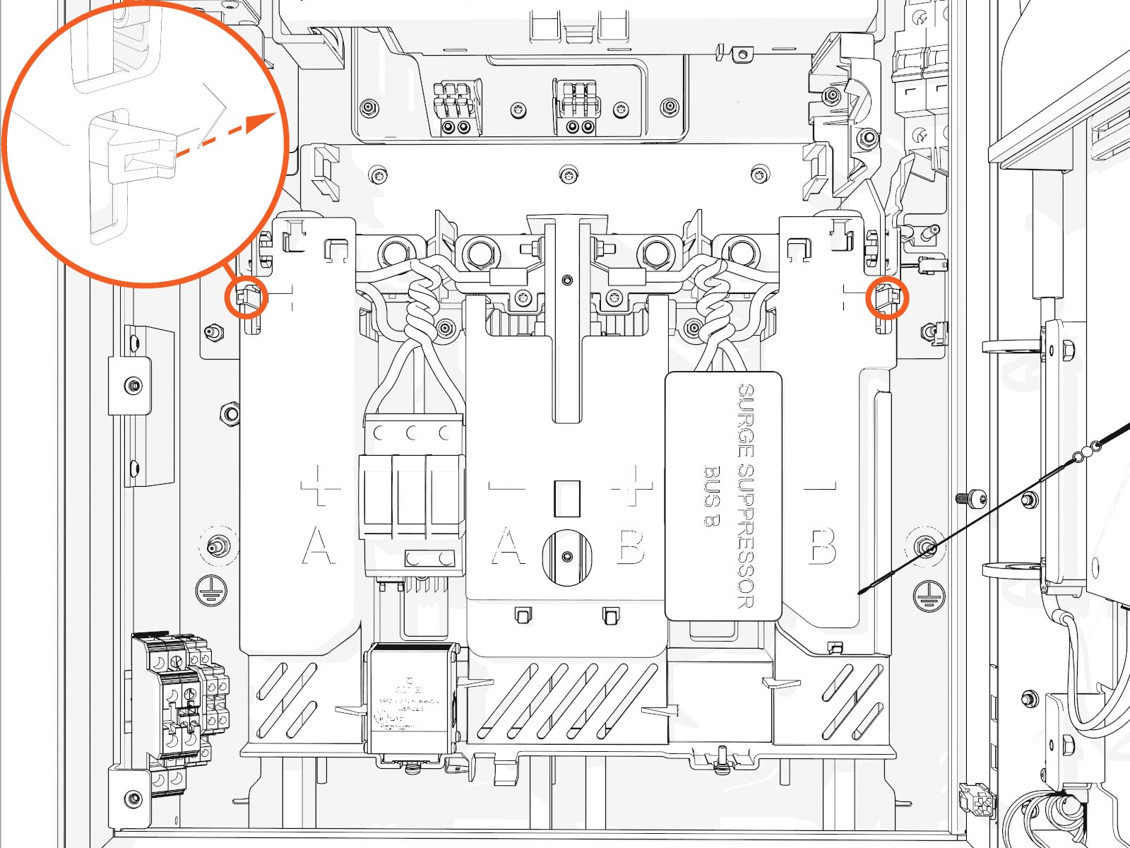Release the tabs on the cover after opening the power plate cover