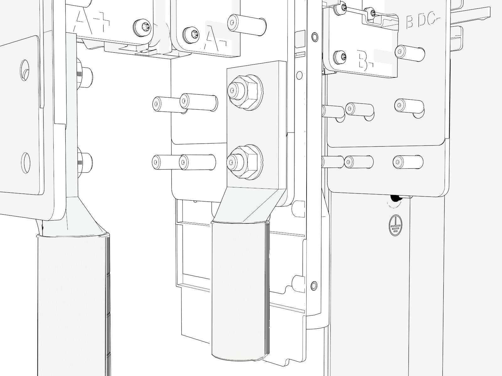 Remove the M10 nuts usint the 17 mm socket on each lug to uninstall the DC conductor lugs.