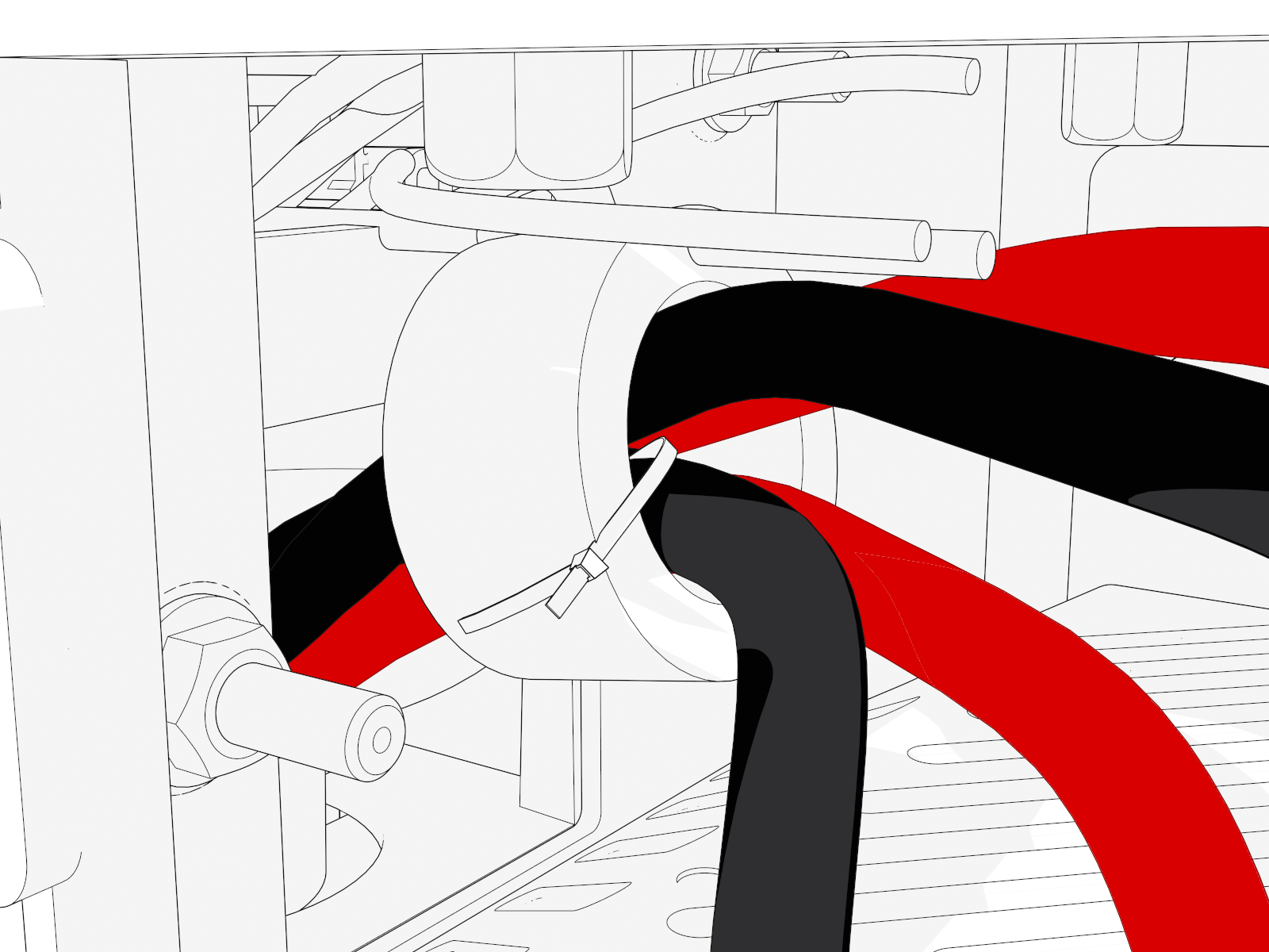 If you removed the zip tie, attach a removable zip tie to the cables and ferrite ring.
