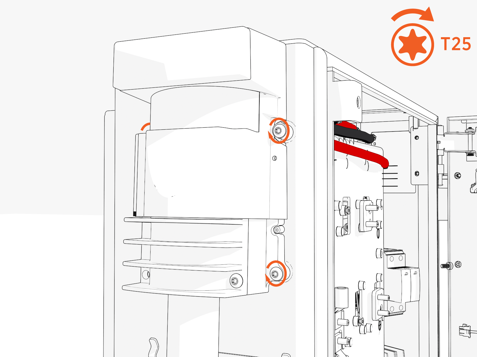 Align the cable housing onto the pegs. Torque to 4.5 Nm or 40 in-lb.