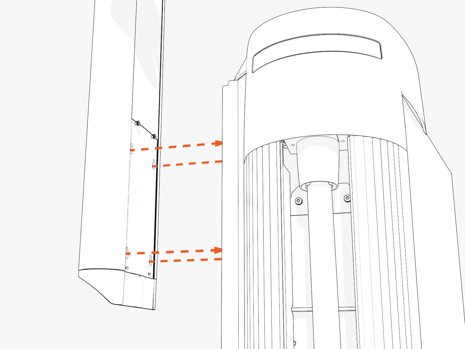 Hang the mast using the middle and lower keyholes.