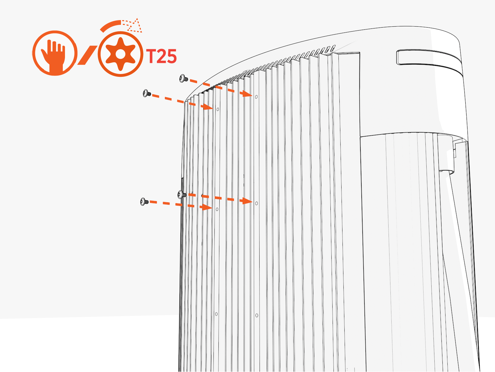 Use upper four holes to partially install screws into the rear exterior