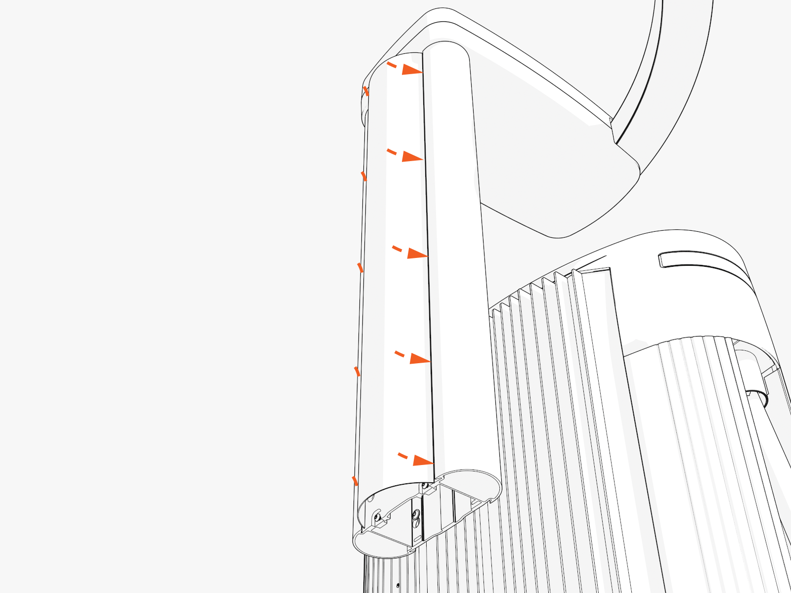 Install the vinyl signs onto the front and rear of the mast. Bend the vinyl sign on the long axis. Slip the edges into the grooves in the mast.