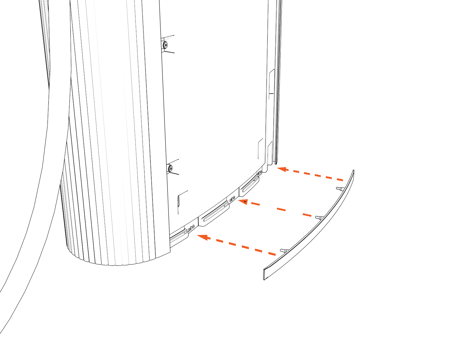 Push in the lower trim until it engages with the center and side clips.