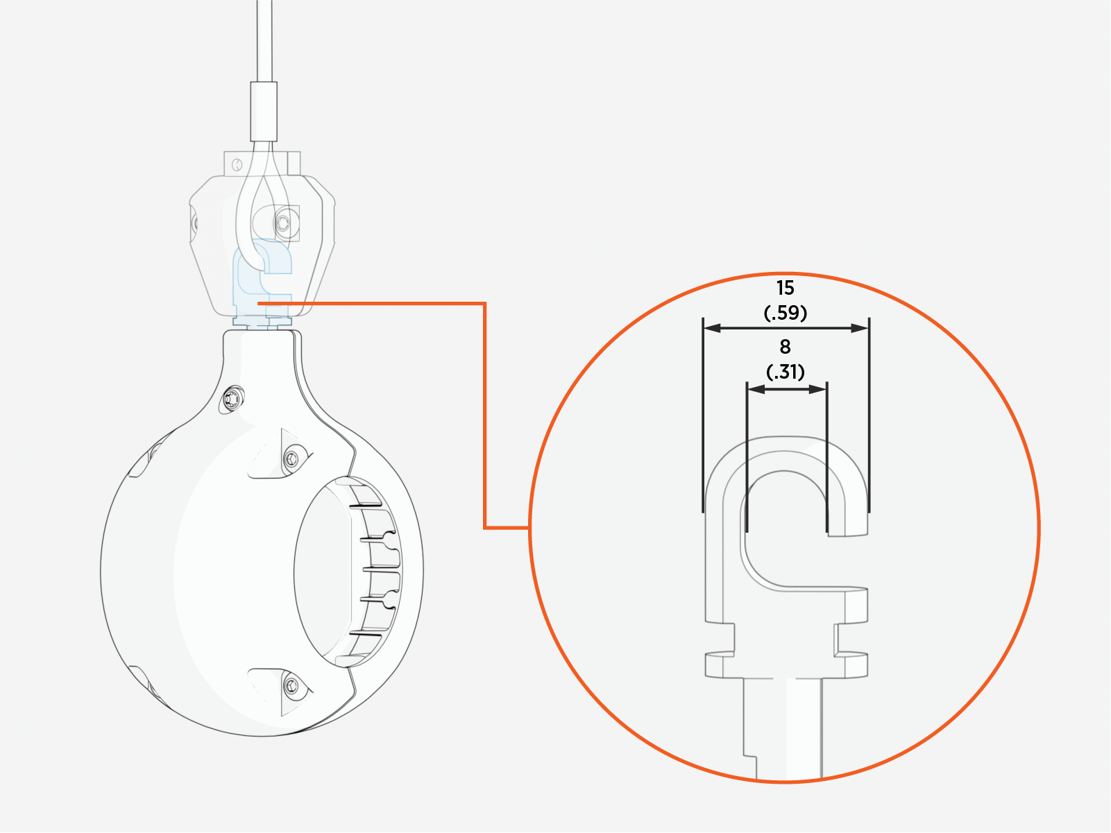 Tether hook dimensions