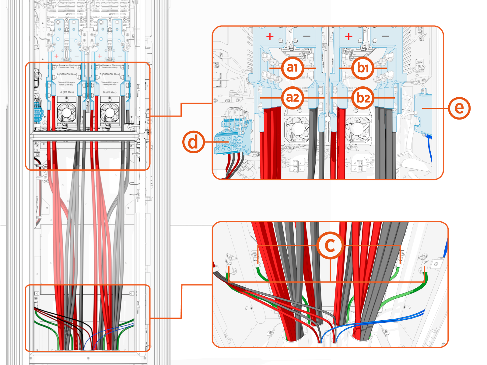 Pedestal-mount Power Link 2000 wire entry and landing
