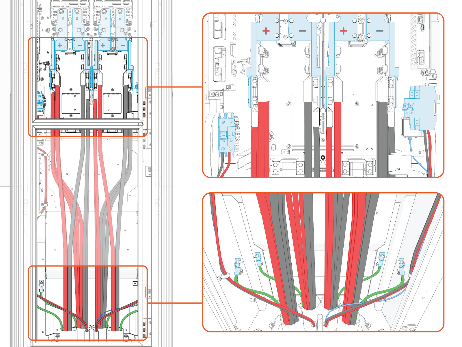Wire entry and landing locations