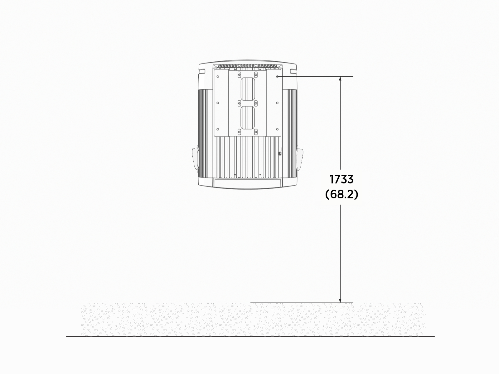 The maximum height of the mounting bracket is 1733.17 mm (68.24 in) above a finished floor.