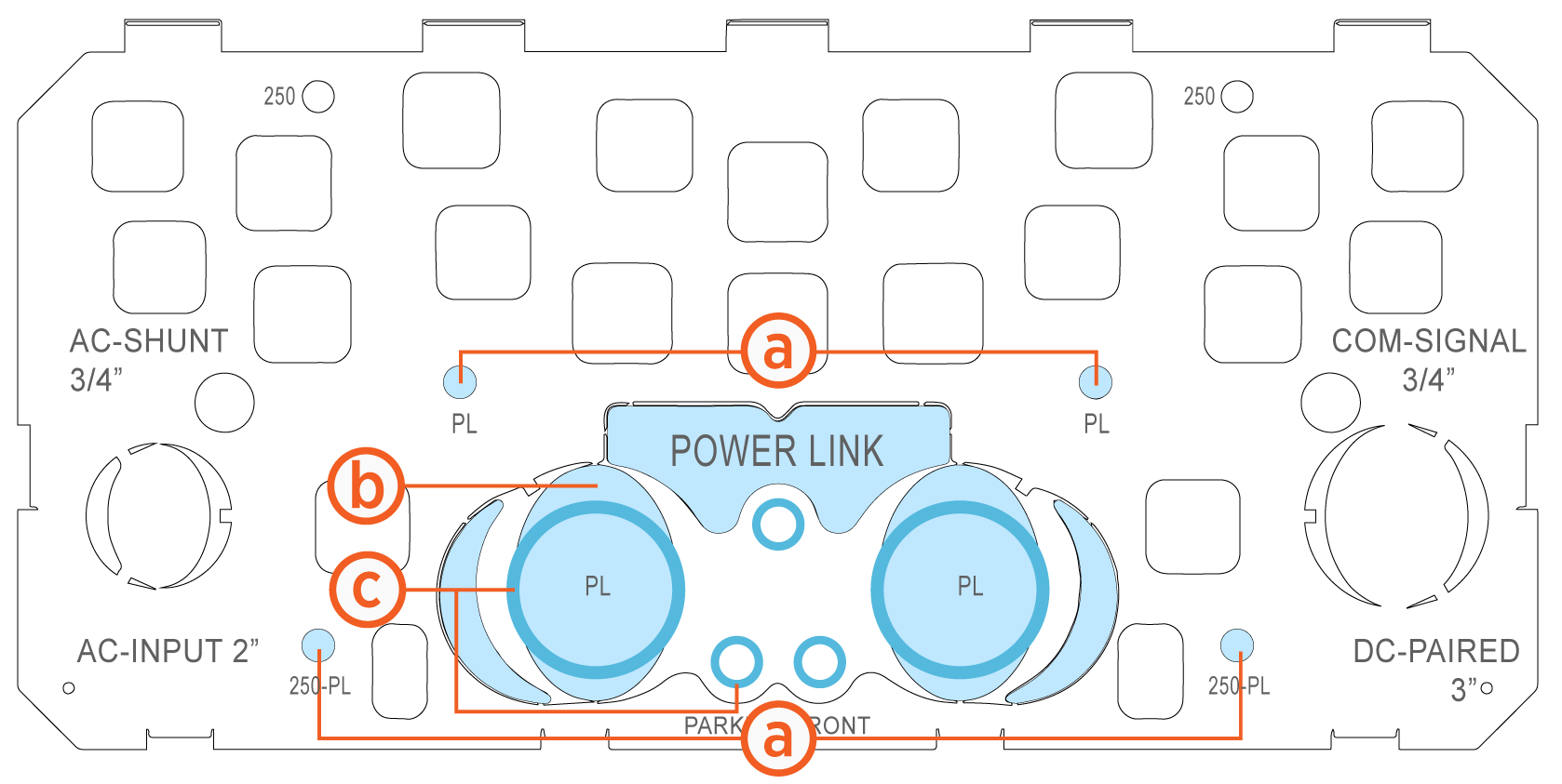 Power Link 1000 CMT positions for anchor bolts and wire conduits