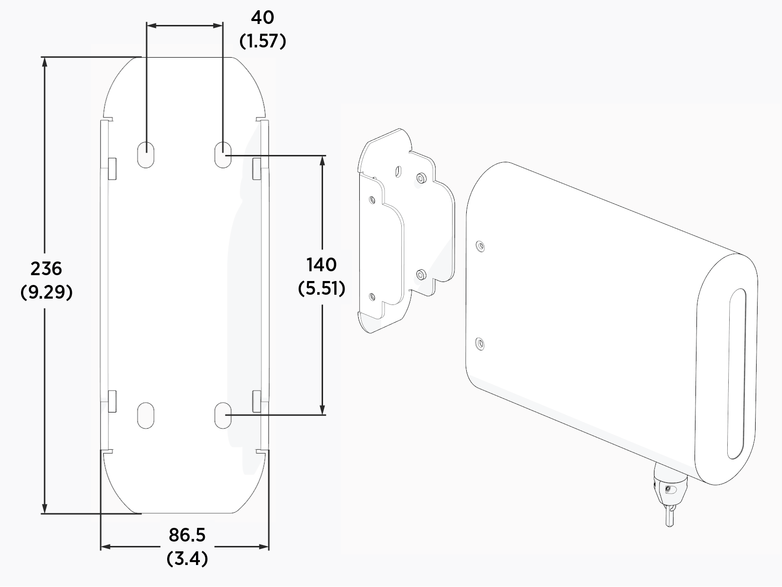 Overhead CMK must be mounted using its bracket (supplied by ChargePoint)