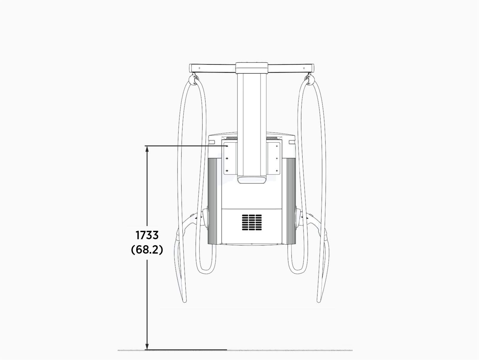 Wall mount: The maximum height of the mounting bracket is 1733 mm (68.2 in) above a finished floor.