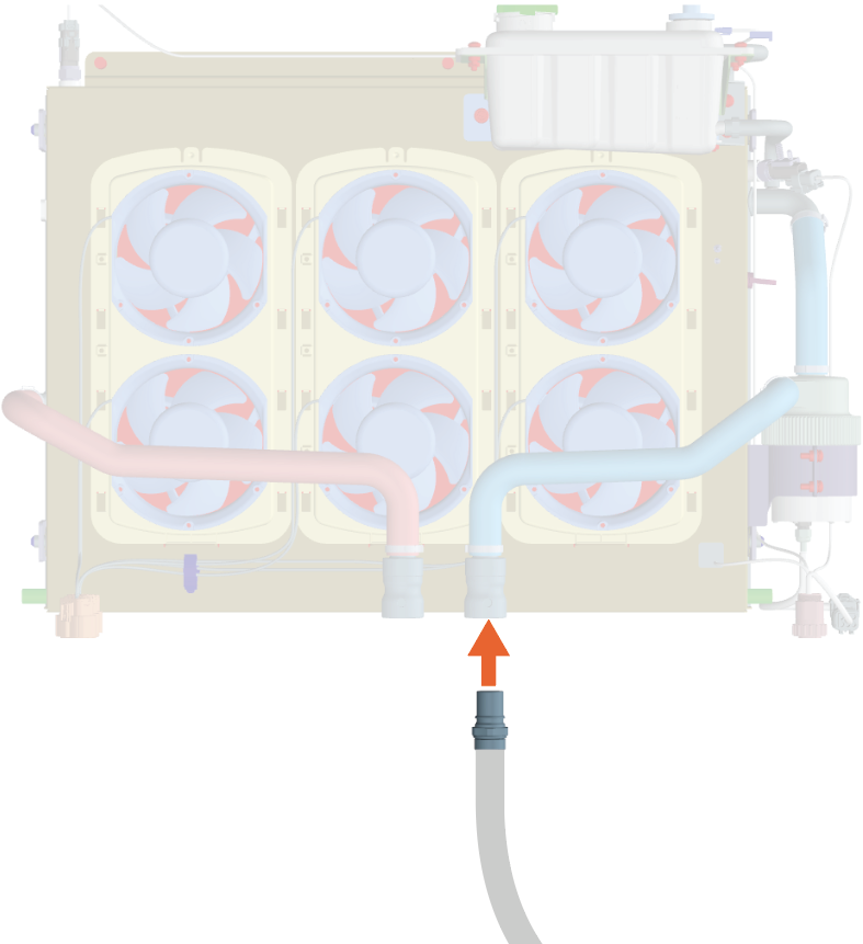 Connect the draining hose connector to the coolant hose valve. Push the connector into the valve to engage.