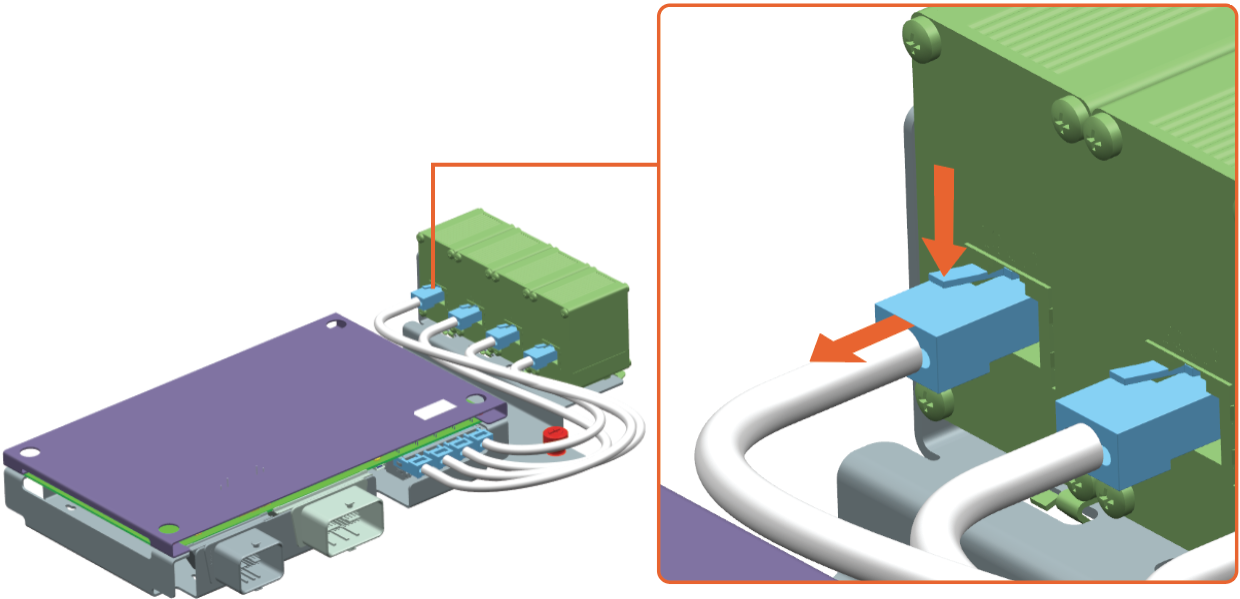 Disconnect the Ethernet cable. Press and hold the latch on the RJ45 connector, and then pull the connector out.