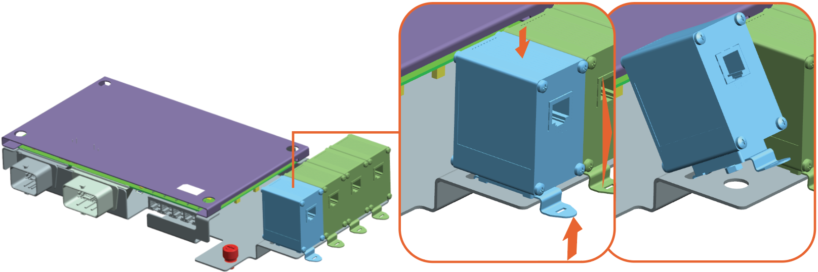 Place your thumb on top of the surge suppressor and then pull the mounting bracket edge up with your index finger to remove. 