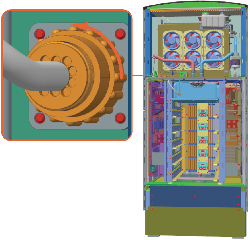 Disconnect the cable. Unscrew the round connector housing and unplug the connector while taking care to pull the connector and not the cable.