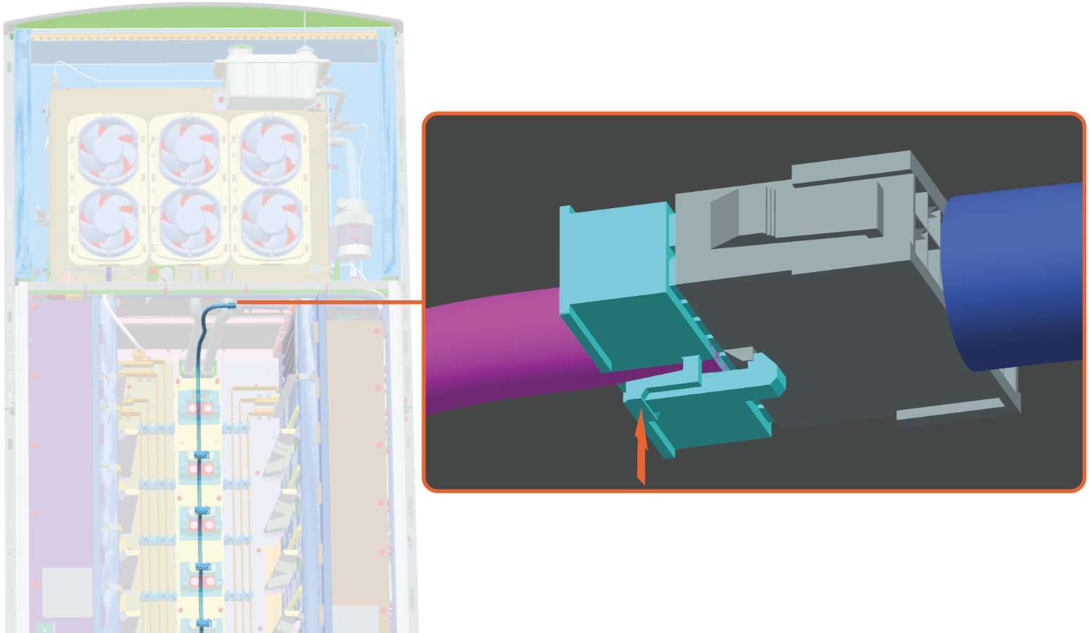 Disconnect the cable. Press the latch and then pull the connectors.
