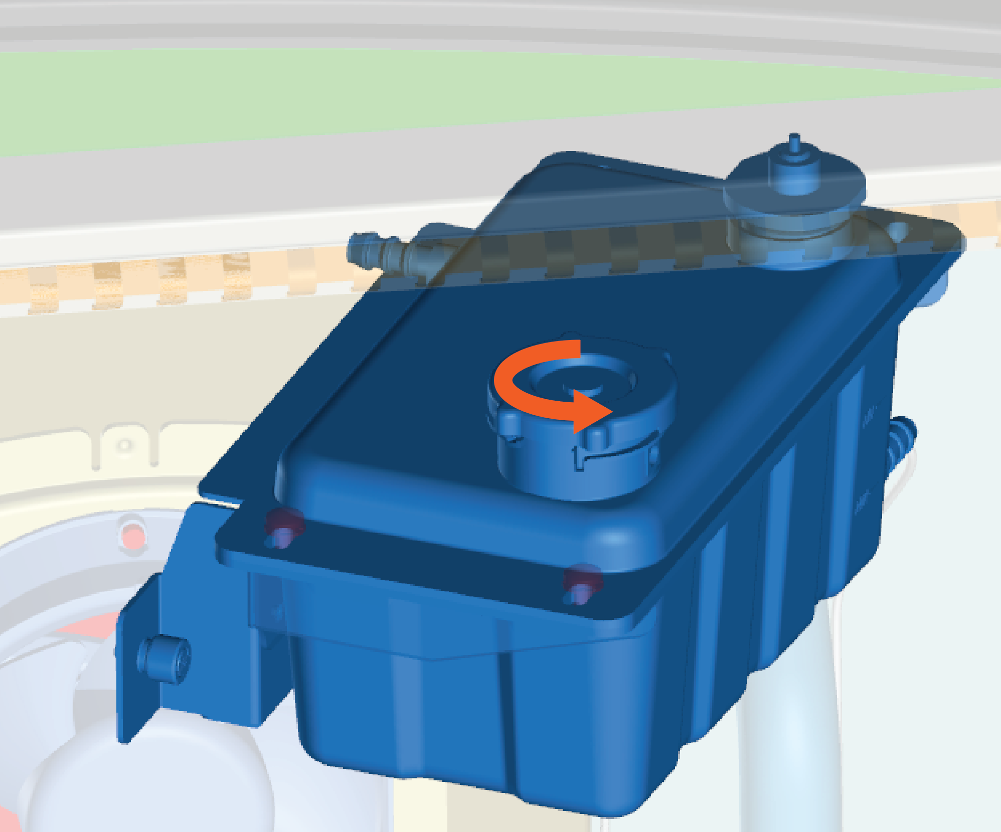 Push down and unscrew the reservoir cap.