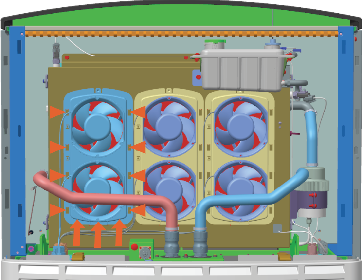 Slowly push lower side of the fan tray up to disengage the eight hooks behind the fan tray and remove it.