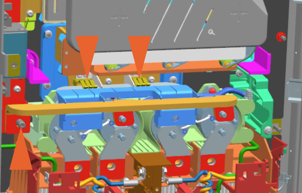 Press the assembly into the  two bar clips. Make sure that the bus bar is installed onto the M10 stud on the left side.