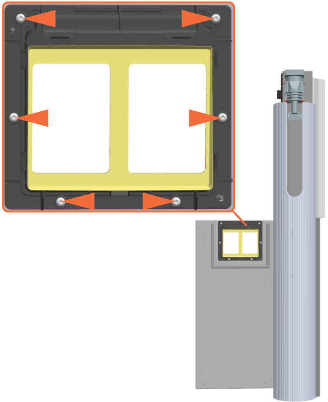Remove the six M5 screws to remove the holster bracket using T25 security screwdriver and while reinstalling torque the screws to 2.8 Nm or 25 in-lb