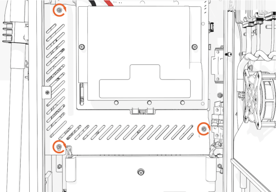Loosen the three M5 nuts using 8 mm socket. Do not remove completely. While reinstalling torque the screws to 2.8 Nm or 25 ln-lb