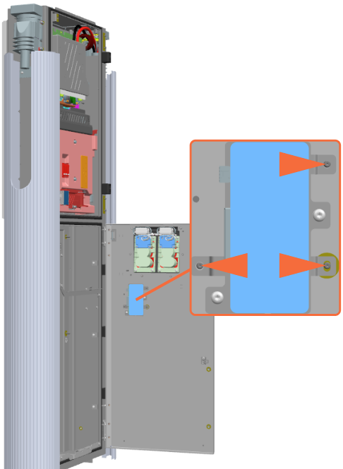 Remove the three M5 nuts using 8 mm socket on the door and install the controller onto the three studs