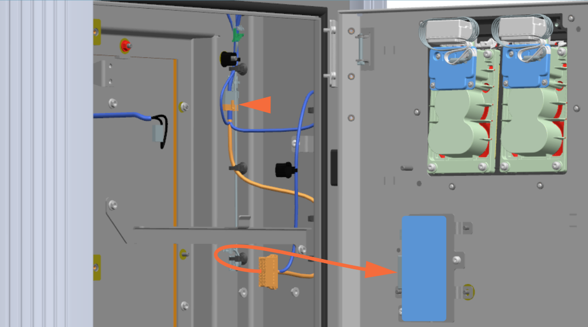 Connect the controller to the main LV wiring and route the cable through the cable ways.