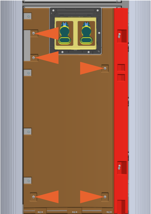 Remove the five M5 nuts by using eight mm socket on the lower door face to remove them.