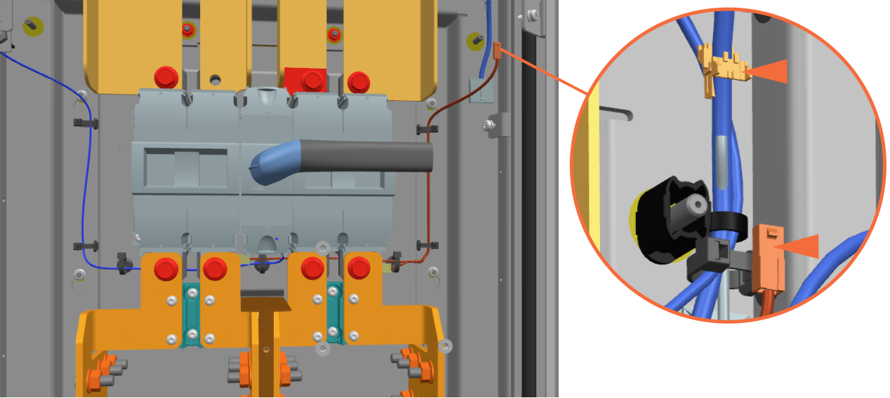 Connect the lug landing thermal switch wire to its mating plug at the right side.