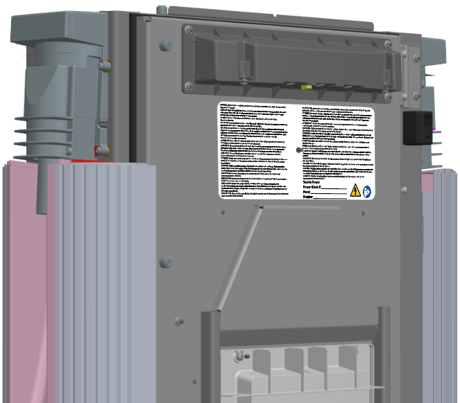 Affix the new safety label on top of the upper door by aligning the hole in the middle of the label with the stud on the door.