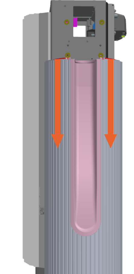 Slowly pull the side panel down to hook the panel to the frame.